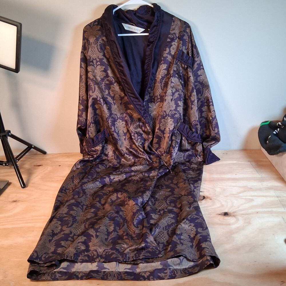 Vtg Victorias Secret Small Robe Purple Gold Wrap Around Robe Satin Womens Sleep